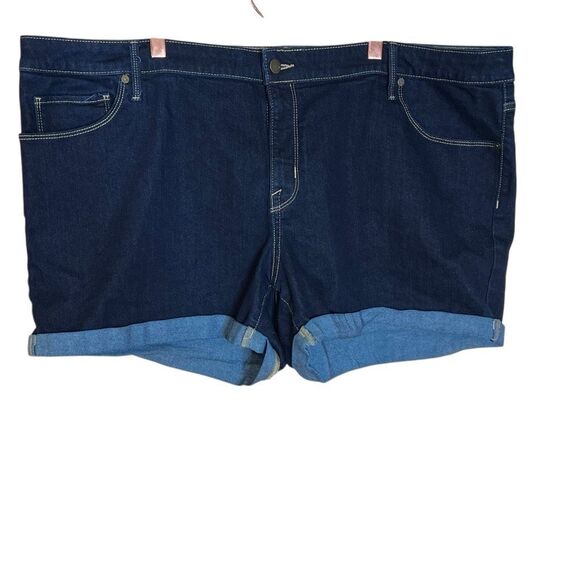 Ava & Viv Zip Fly Super Stretch Cuffed Midi Jean Denim Shorts Blue Size 24W - Picture 2 of 7